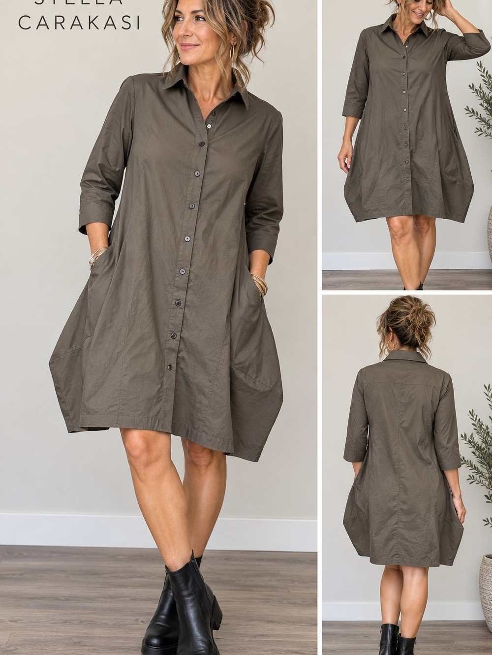 Stella Carakasi Olive Button-Front Shirt Dress
